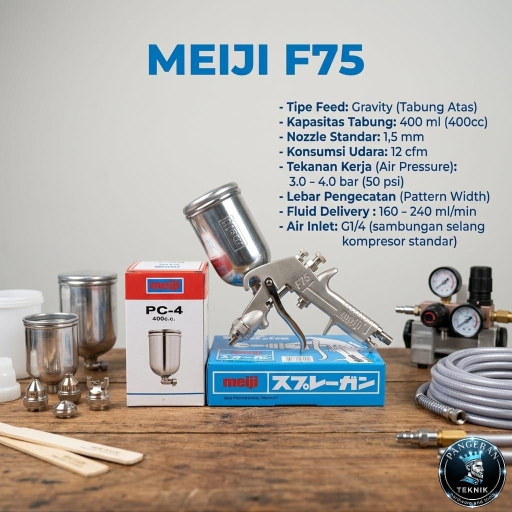 MEIJI F75 SPRAY GUN/ Spray Gun Merk Meiji Tipe F75 Tabung Atas Set 400cc