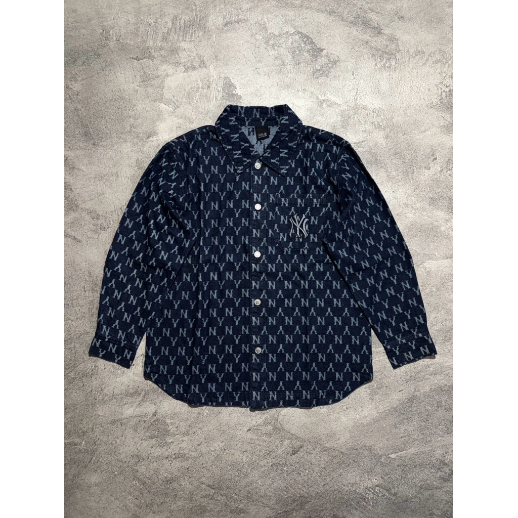 mlb ny yank335 monogram logo denim overshirt