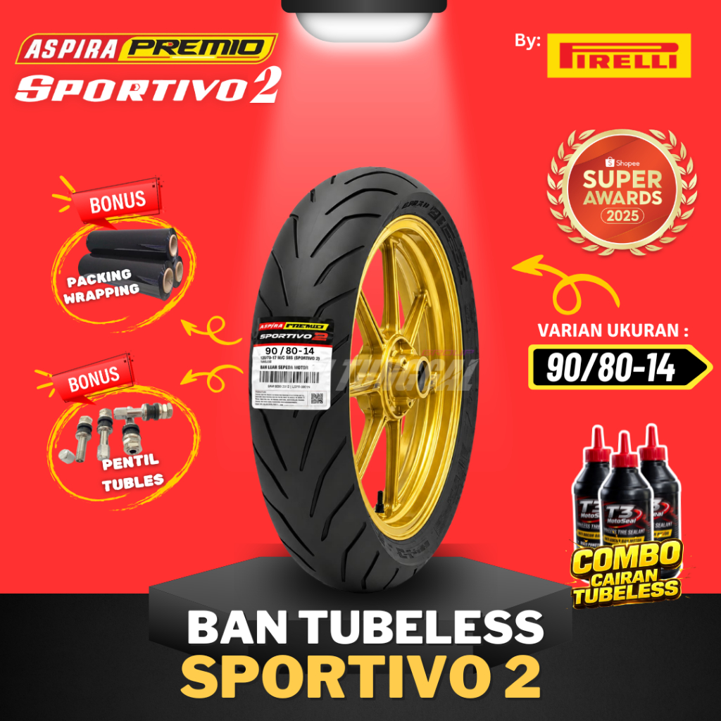 [READY COD] BAN ASPIRA PREMIO SPORTIVO 2 TUBELESS MEDIUM SOFT COMPOUND RING 14 / BAN MOTOR RING 14 M