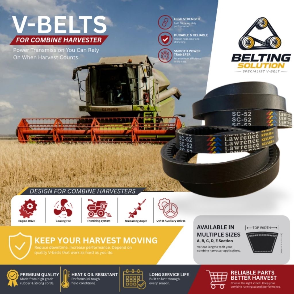 V BELT / FANBLET SC52 ASLI NAURENCE / V-BLET DROSS (PERONTOK) KUBOTA DC 70 untuk COMBINE HARVESTER