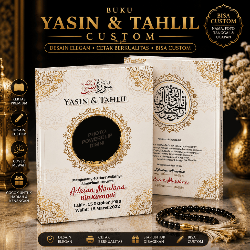 Buku Yasin dan Tahlil Custom Lengkap Cetak Foto Almarhum Quindsland Gold