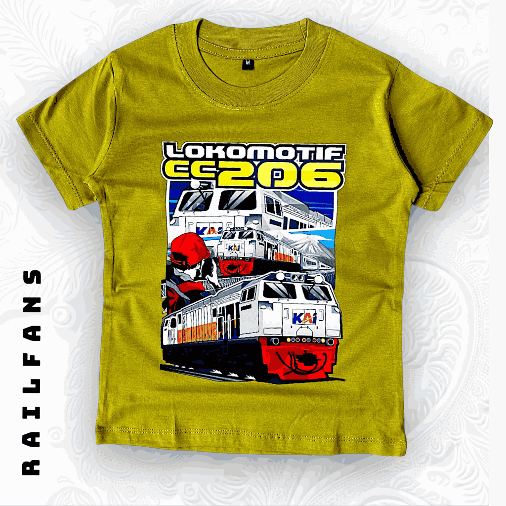 Kaos Anak Karakter Kereta Api Indonesia CC206 Usia 4 - 15 Tahun / Kaos Lokomotif CC206
