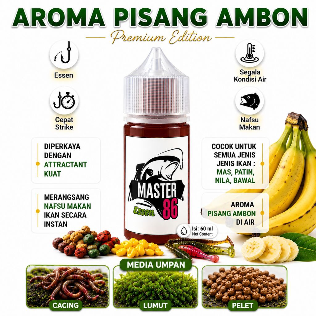 Essen master 86 pisang Ambon 60 ml Super Essen Ikan Nila Liar mujaer ikan mas ikan lele ikan super b