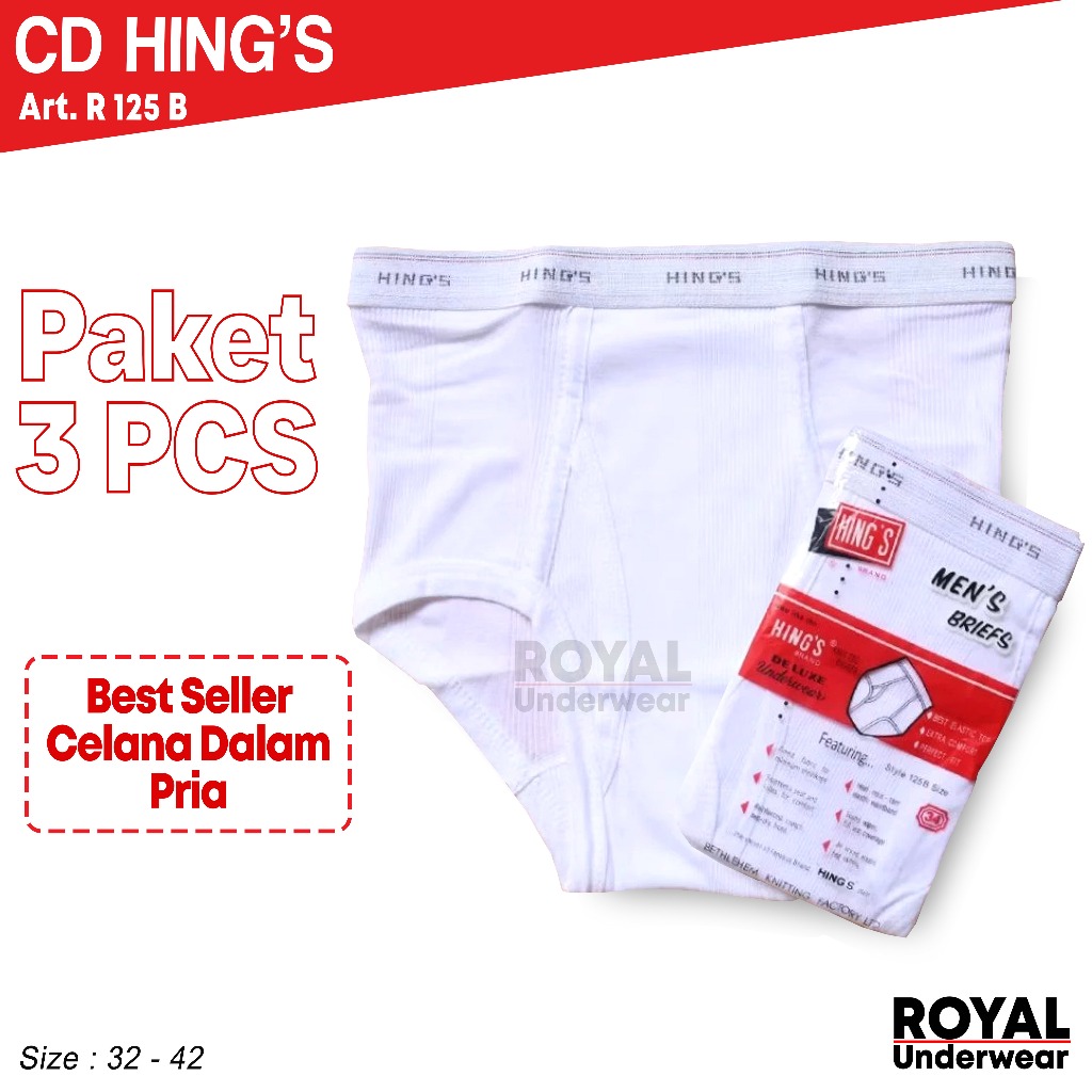 3 PCS - CD HING'S 125 B CD Hing Hings Salur Ukuran 32, 34, 36, 38, 40, 42 | Celana Dalam Pria Dewasa