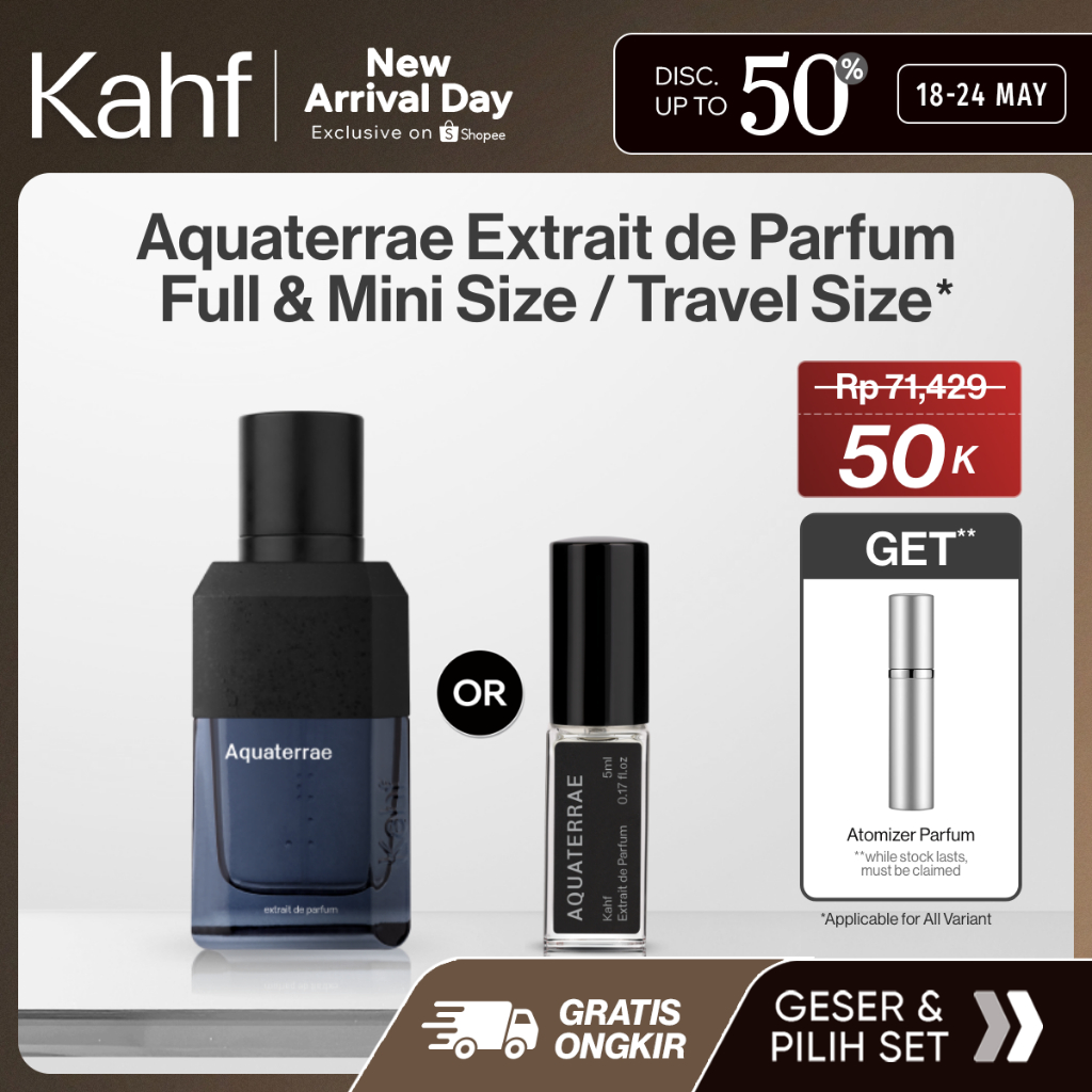 Kahf Aquaterrae Extrait de Parfum x Iga Masardi - Full & Mini Size / Travel Size - 50 ml & 5 ml - Or
