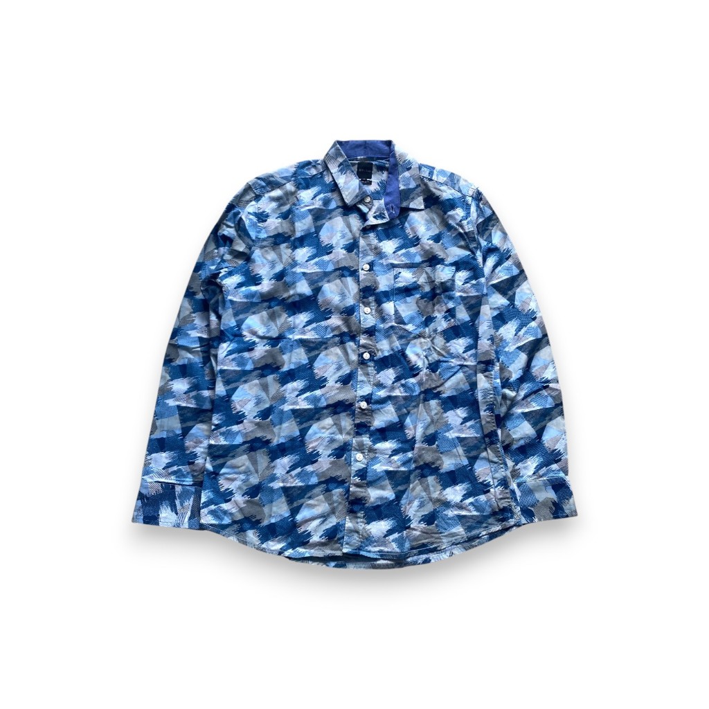 Kemeja Jerry Moss Abstract Blue Pattern Longsleeve Casual Shirt