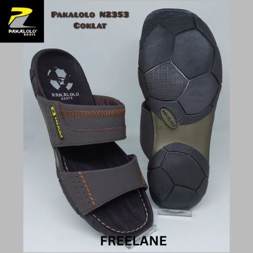 PAKALOLO Sandal Pria Kulit Asli Motif Bola Outsole Karet Hitam Cokelat 39-43
