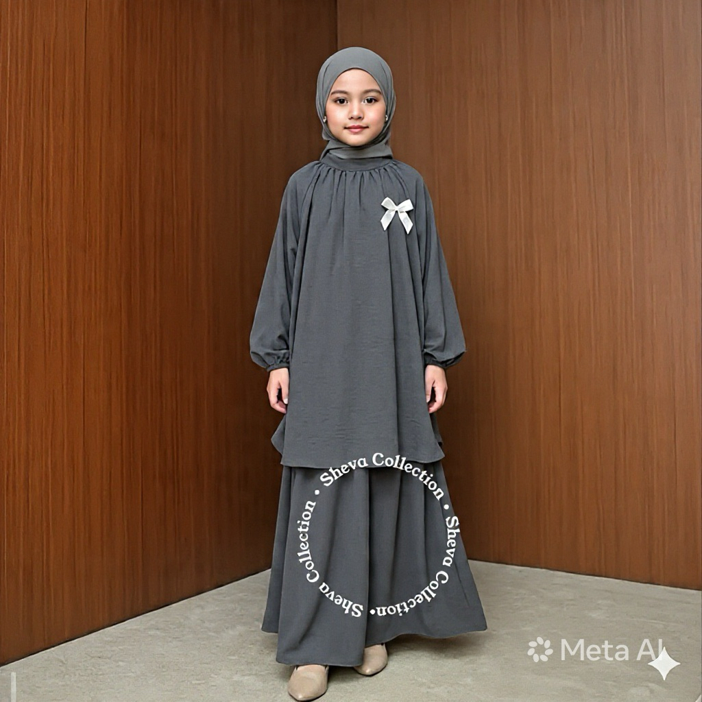 ZHALIN Dress Set Rok Anak Polos Usia 4-15 Tahun Pakaian Muslim Anak One Set bahan Sabrina Anti UV