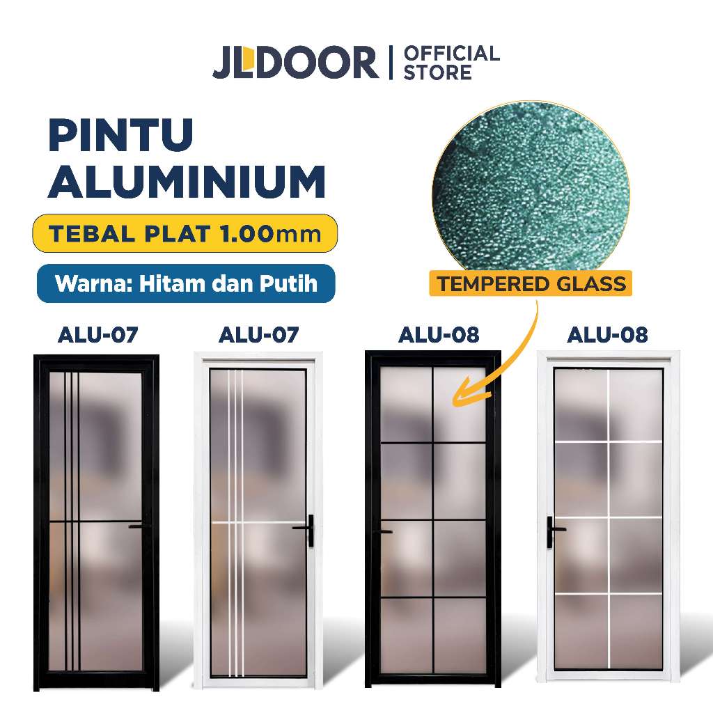 JLDOOR Pintu Aluminium ECO ALU Pintu Kaca Tempered - Pintu Kamar Mandi Dapur Interior