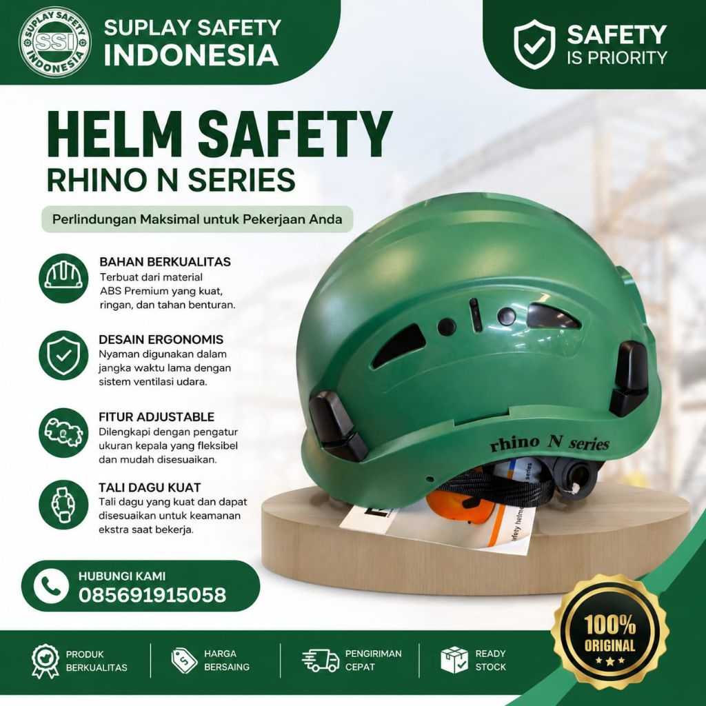 HELM SAFETY RHINO ABS N SERIES WARNA HIJAU - HELM SAFETY HELM CAVING - HELM CLIMBING HELM RAPTING - 