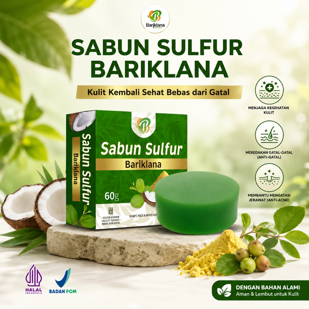 SABUN SULFUR Sabun Gatal dengan  Ekstrak Binahong, Minyak Biji Jarak, VCO dan Ekstrak Bidara.