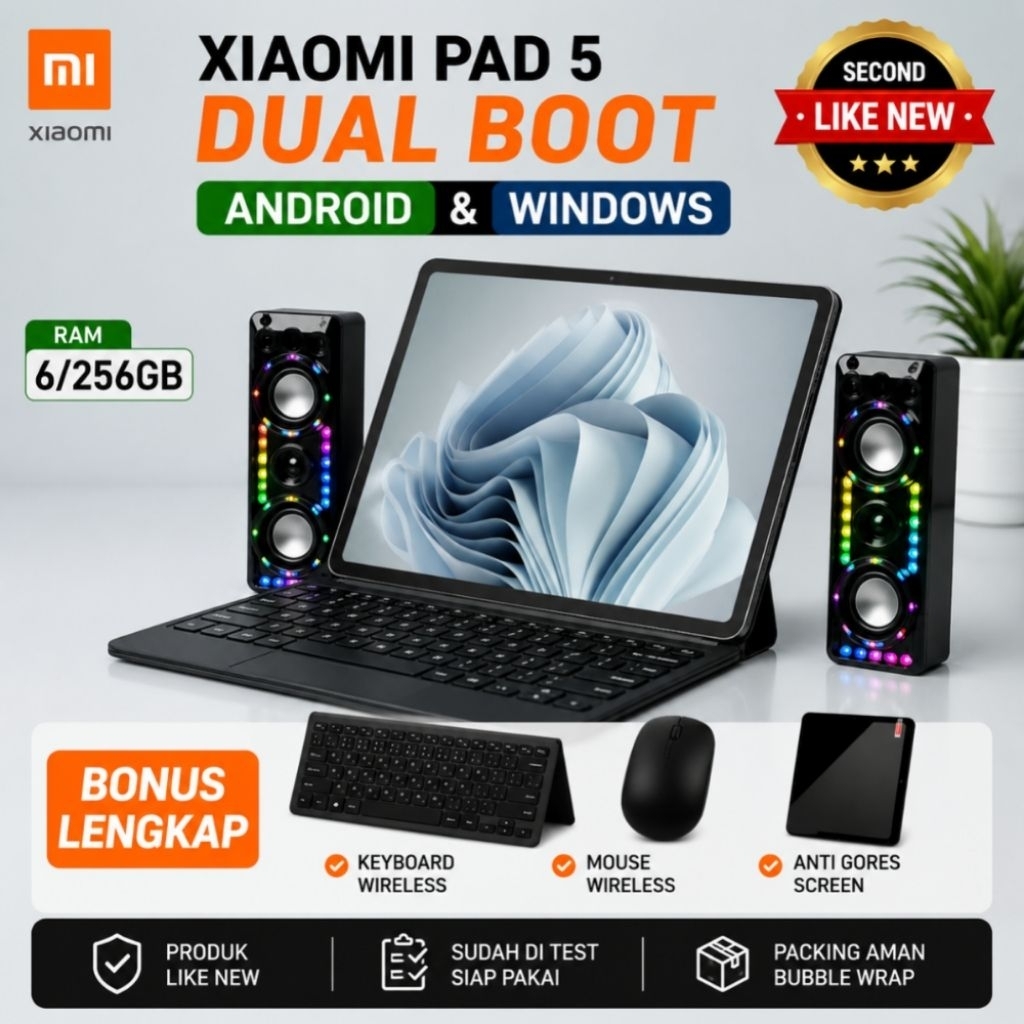 Xiaomi Pad 5 Second Like New RAM 6 256 Dual OS Bonus Anti Gores Keyboard Mouse