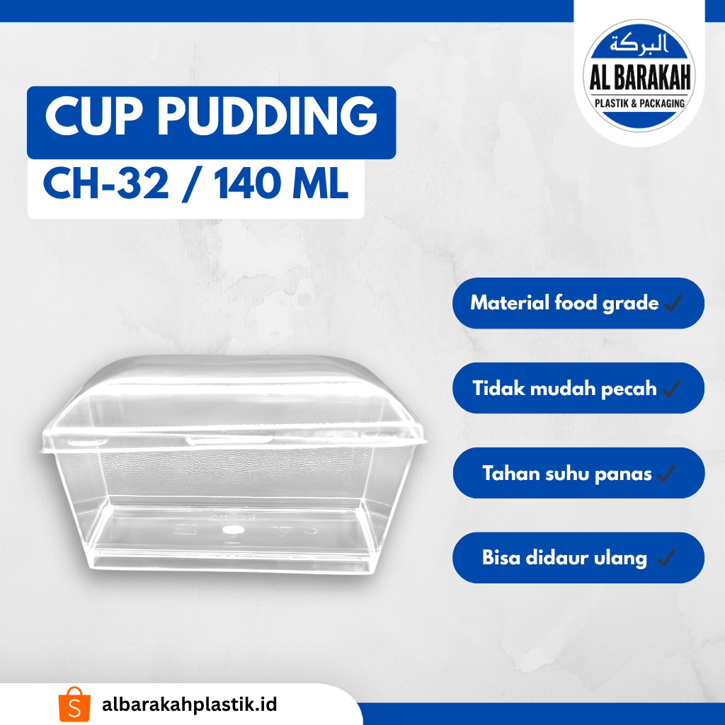 Gelas Cup Pudding Agar-agar Persegi Panjang CH-32 / 140 ml | Al Barakah Plastik