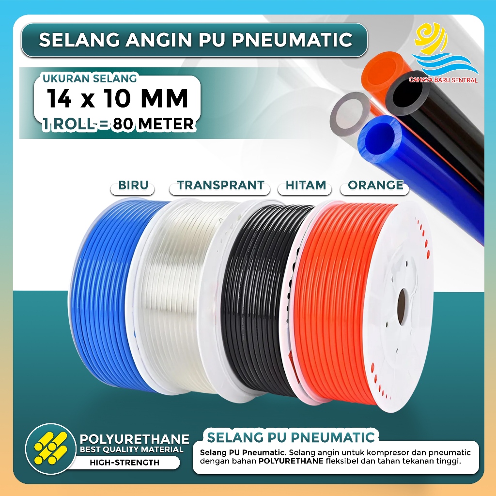 Hose Pu Selang Pu (PollyUrethane) Ukuran OD 14mmx10mm