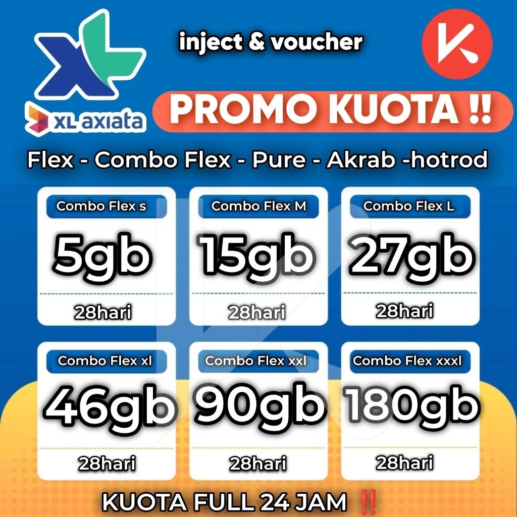 Kuota XL AXIS Akrab combo flexmax hotrod 24 Jam Full Internet Nasional