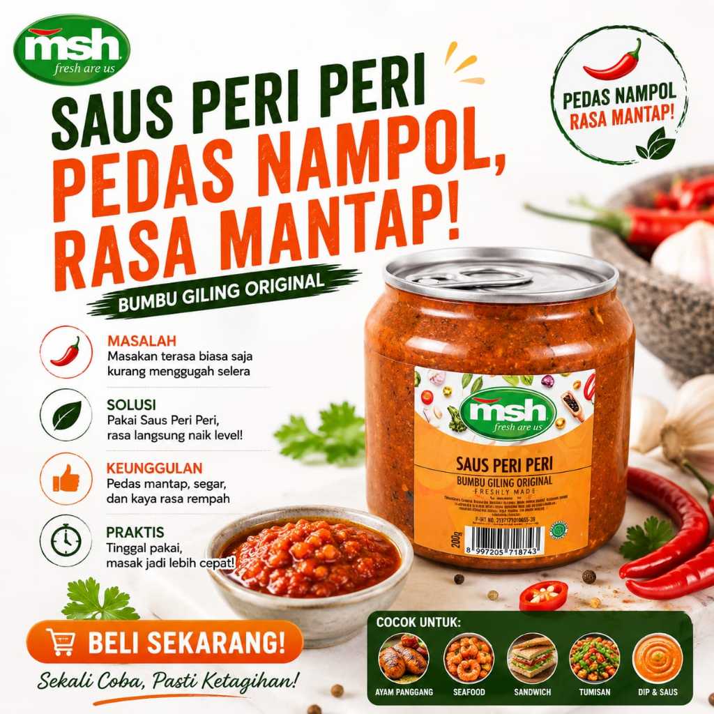 MSH Saus Peri Peri 190 gr , Sauce Peri Peri Premium Siap Saji , Saos Peri Peri Tanpa Pengawet