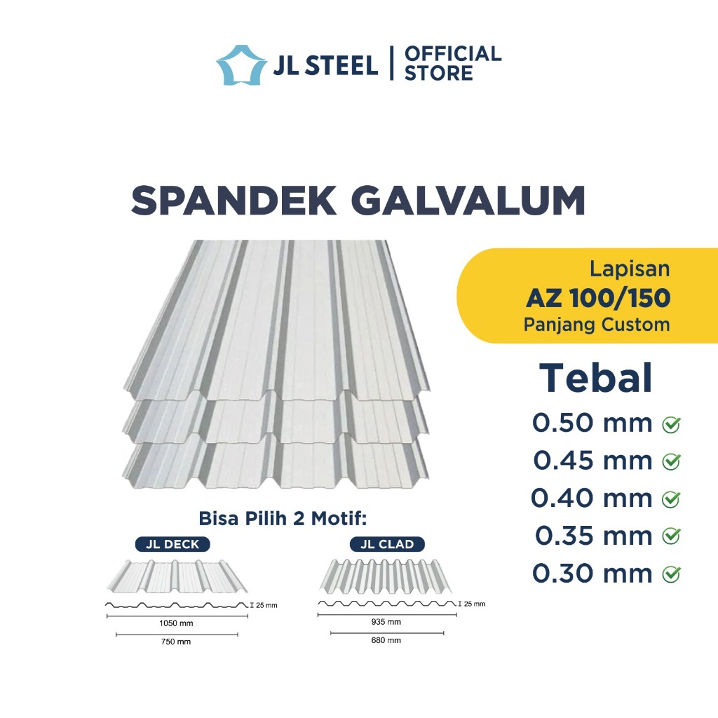 JLSTEEL Atap Spandek/ Atap Baja Ringan pasir (0.25mm - 0.40mm) Spandek Pasir