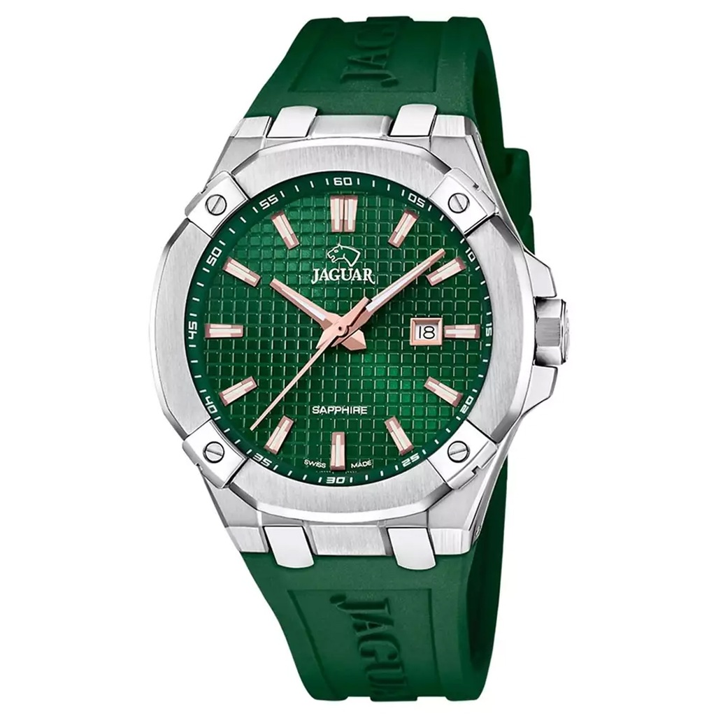 Galery Jam Tangan Jaguar J1010/3 Green Silver Rubber Swiss Made