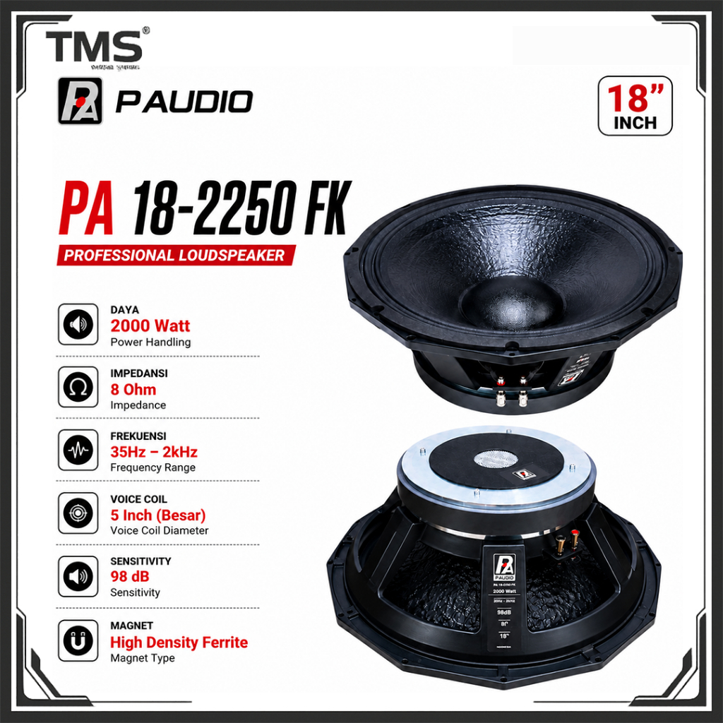 Speaker P Audio 18 Inch PA 18-2250 FK 2000W Komponen Subwoofer Balap Bass Beton High Power Original
