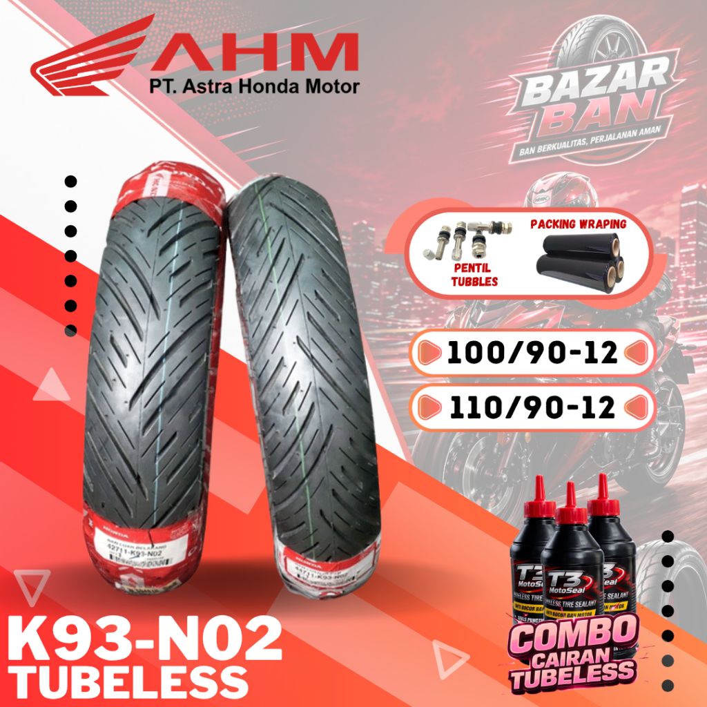 (PRODUKSI TERBARU) BAN AHM K93 TUBELESS RING 12 ( 100/90-12 / 110/90-12 ) / BAN AHM K93 TUBLES BAN L