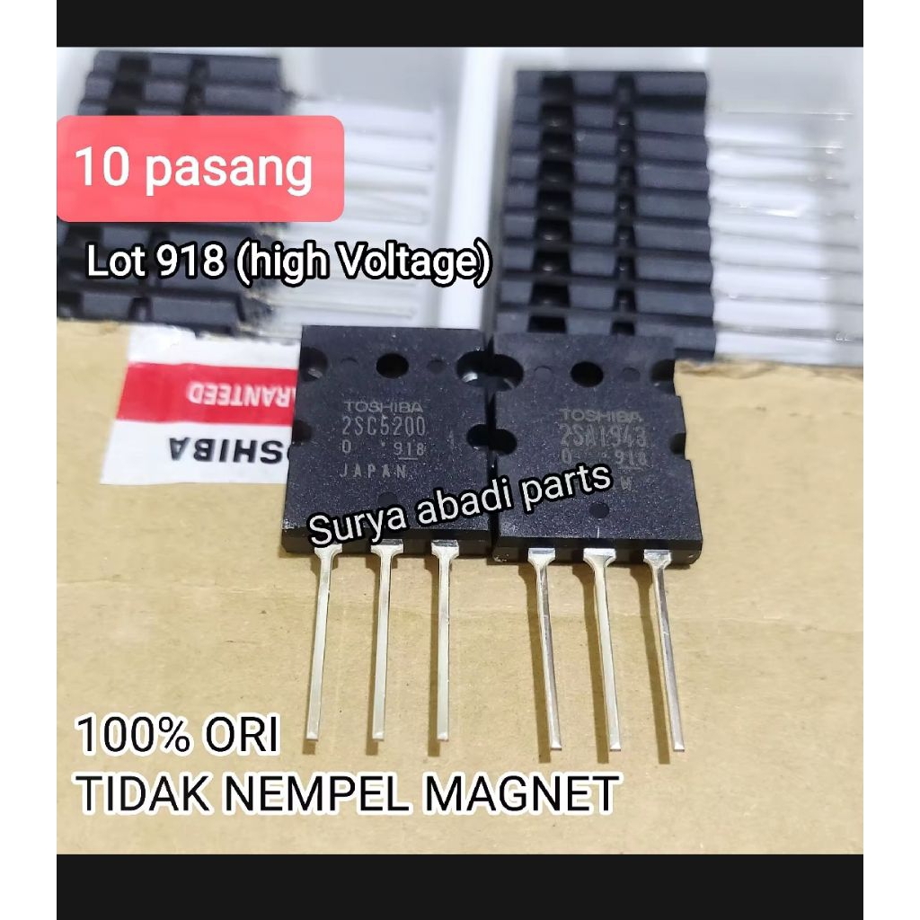 Promo  10 Pasang Transistor Final Toshiba 1943 5200 Seri 918 ASLI Japan Up 80-90 VAC / ORIGINAL A194