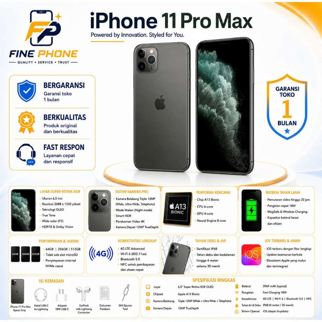 IP 11 PRO MAX  64GB 256GB SECOND LIKE NEW 100% ORIGINAL Bergaransi
