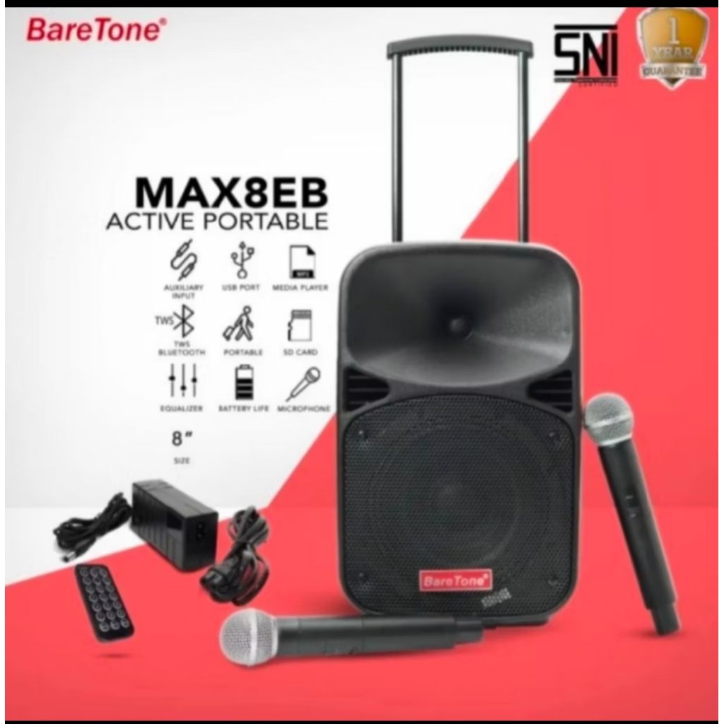speaker aktif portable baretone 8inch bluetooth max 8EB