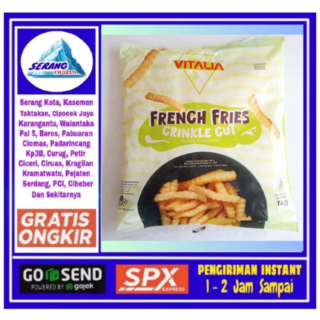 Kentang Vitalia Crinkle 1Kg, Kentang Beku, Serang Frozen