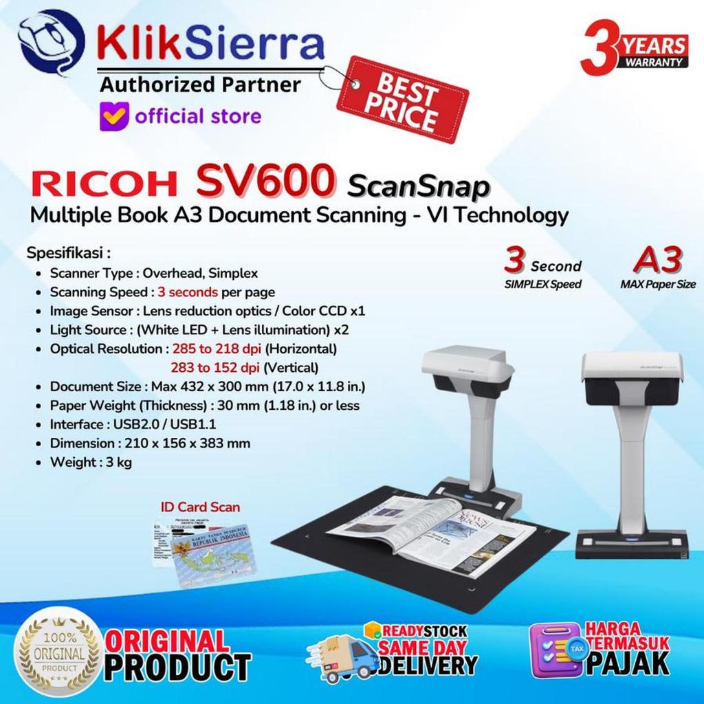 Ricoh SV-600 Scanner Fujitsu ScanSnap SV600 A3 Ricoh SV-600 Garansi Resmi