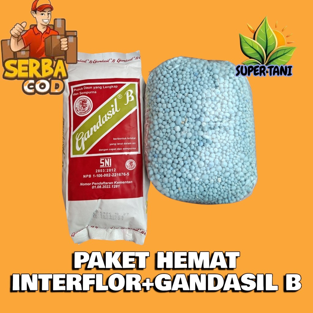Paket HematGandasil B - pupuk bunga dan buah 500 gram+Pupuk NPK Biru 16-16-16 Interflor Repack 1 KG 