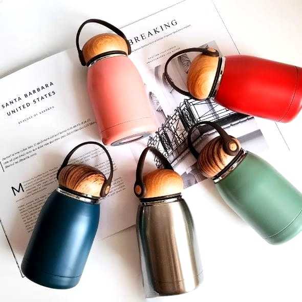 Termos Jamur Tumbler Jamur Termos Mini Premium Stainless Steel Tutup Motif Kayu 300ml TAKASIMURA