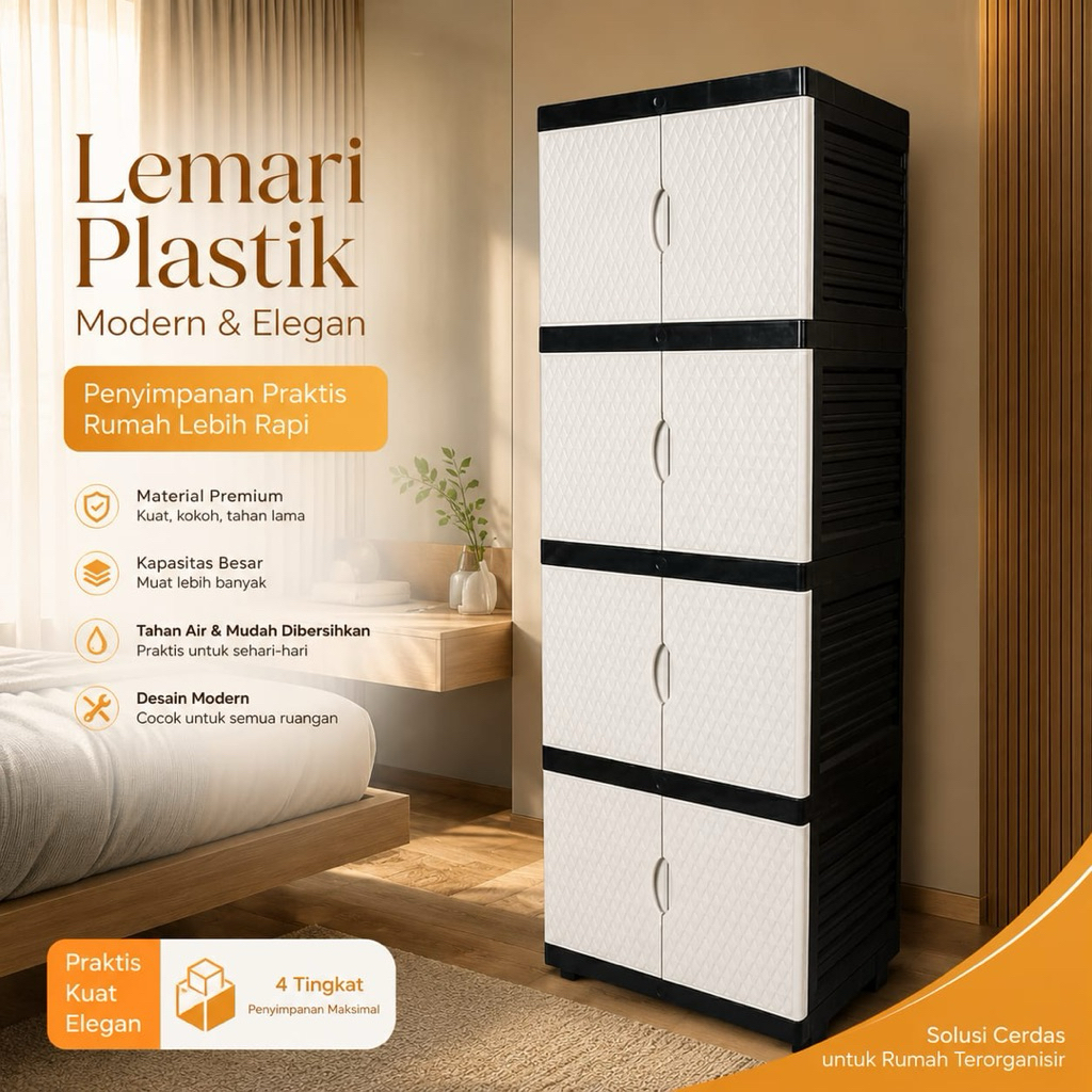 LEMARI PLASTIK 4 SUSUN LEMARI PAKAIAN RAK BAJU RAK SUSUN BAHAN TEBAL KOKOH