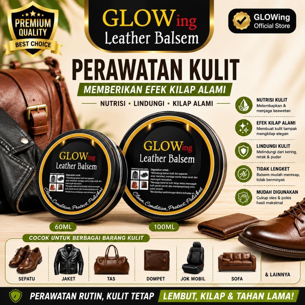 Balsam semir pembersih sepatu tas jaket kulit asli sintetis GLOWING