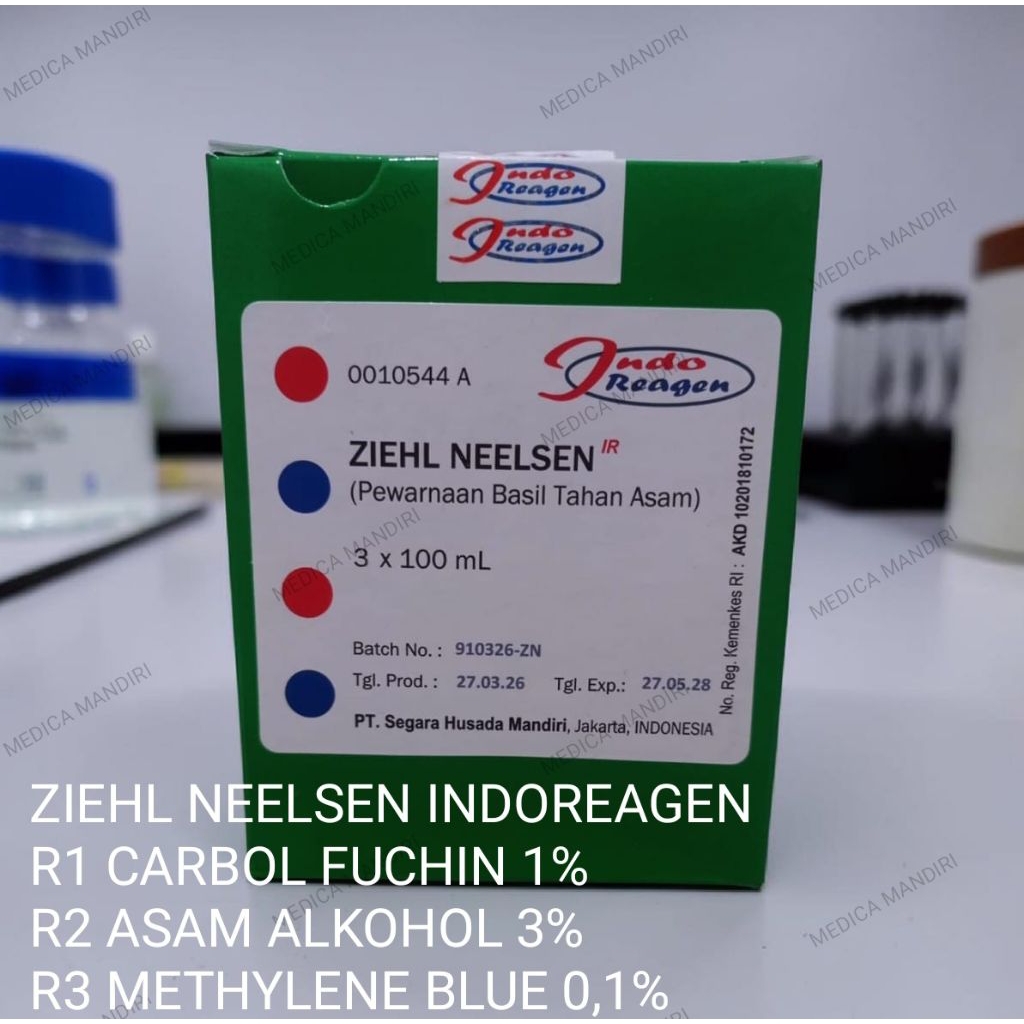 PEWARNA ZIEHL NEELSEN/Ziehl Neelsen Indoreagen (Basi Tahan Asam) 3x100ml