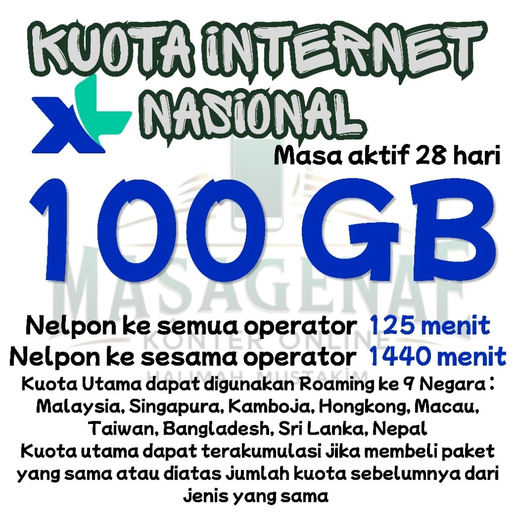isi ulang kuota FlexMax 100 GB 28 hari kuota XL Roaming Malaysia | Roaming Singapura