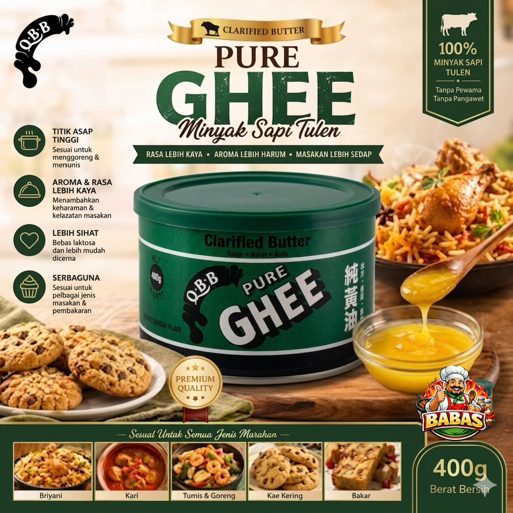QBB Pure Ghee 400 gr – Minyak Sapi Murni Premium (100% Lemak Susu Sapi)