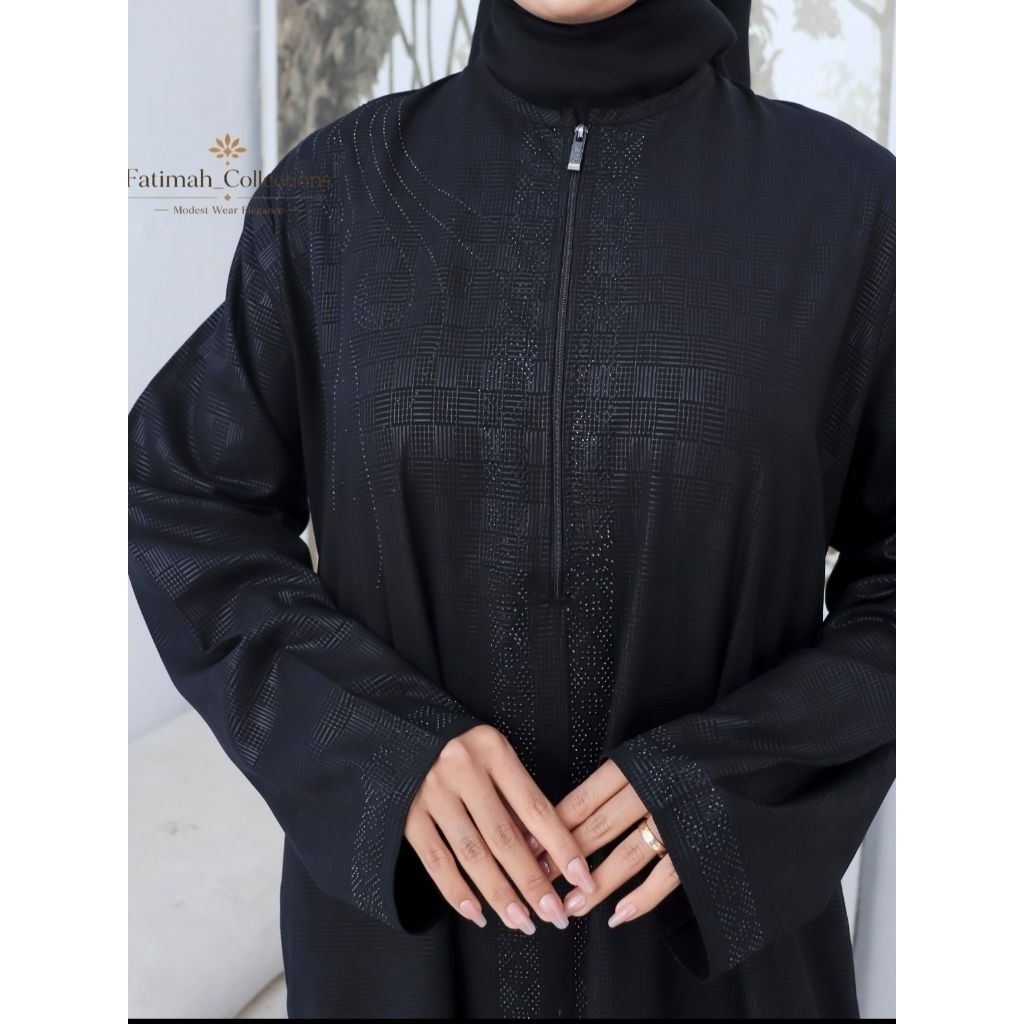 abaya fatimah full embos jetblack/dress embos busui friendly/gamis trendy  embos masa kini