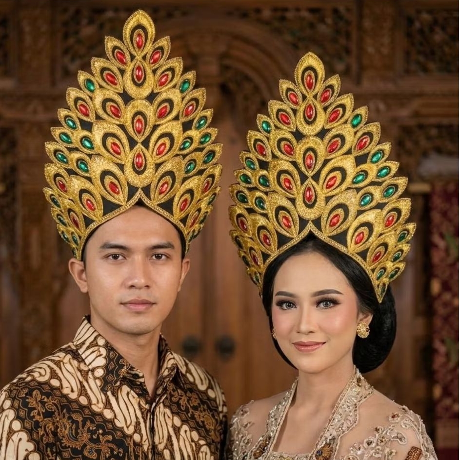Mahkota - Siger Mahkota Adat Bordir Motif Krisna Khas Bali Bahan Spon Tebal Sudah Memakai Tali Ikat 