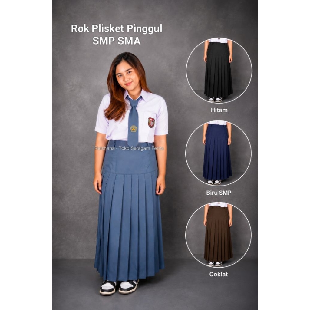 [RAISHANA] Rok Plisket Pinggul SMP SMA/Bawahan Seragam Sekolah/ Material Katun Unione/ Adem nyaman/ 