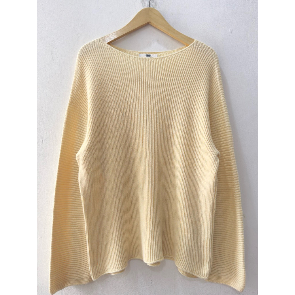 INCLUDE ADMIN| UNIQLO 3D KNIT COTTON RIBBED BOAT NECK SWEATER  IN BUTTER YELLOW  (L)