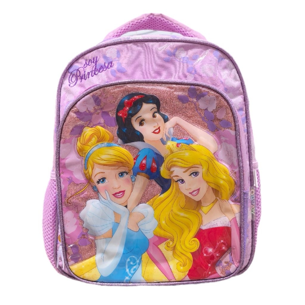 Tas Ransel Sekolah Anak PAUD TK Disney Princess Snow White Cinderella Aurora Pink Lilac Ungu Glitter