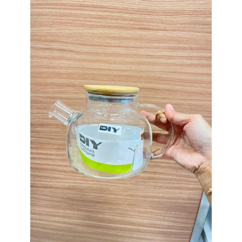 GLASS TEAPOT KACA 1LITER TUTUP KAYU/TEKO KACA TUTUP KAYU AESTHETIC/TEKO KACA UNIK SEBAGUNA TRANSPARA