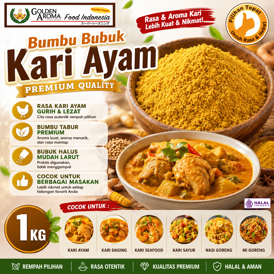 Bumbu Bubuk Kari Ayam 1 KG Bumbu Tabur Kiloan Premium Kekinian Enah Halal Terbaik Murah Favorit