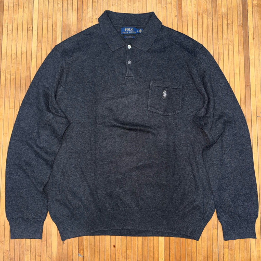 POLO RALPH LAUREN RAJUT CHARCOAL HALF BUTTON KNITWEAR