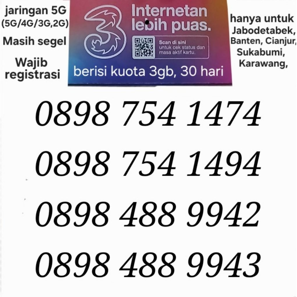 Nomor Cantik Tri 11 Digit Kartu Perdana 3 Three Tree 11 nomer angka 5G 4G Murah Termurah