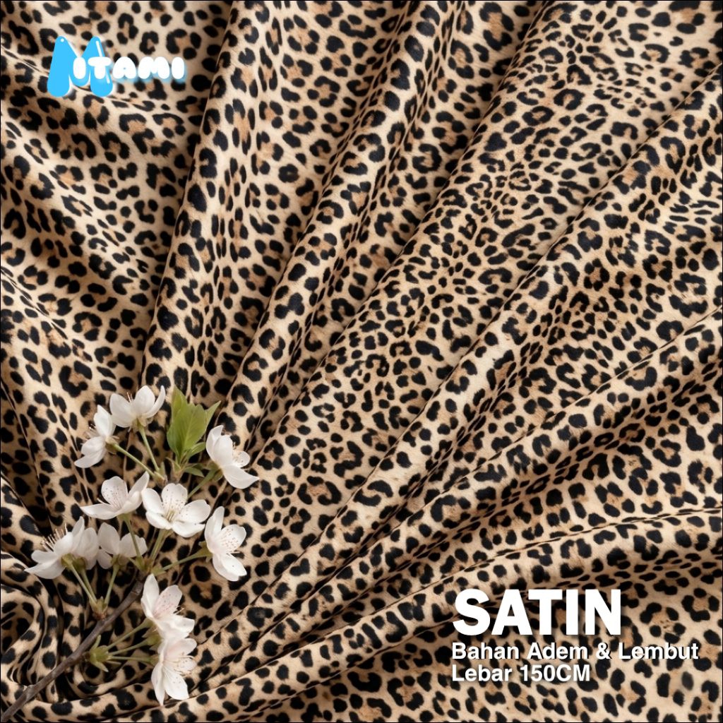 MITAMI Kain Satin Motif Leopard Macan tutul Bahan Adem, Lembut