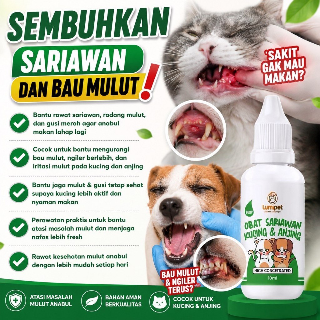 Obat Sariawan Kucing Anjing Ampuh | Atasi Bau Mulut, Gusi Bengkak & Radang Mulut Anabul / Obat Bau M
