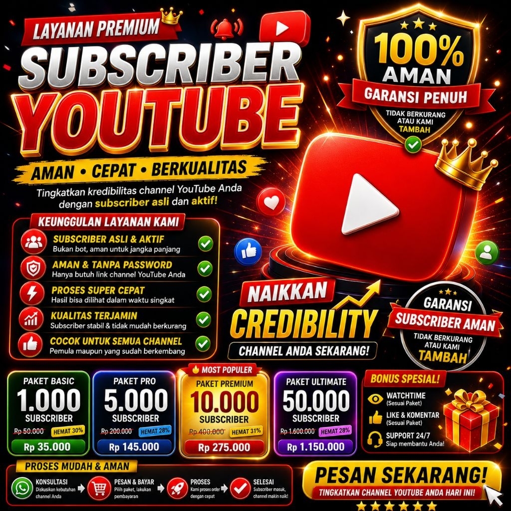 [PALING LARIS] JASA SUBSCRIBER YOUTUBE HIGH QUALITY PERMANEN