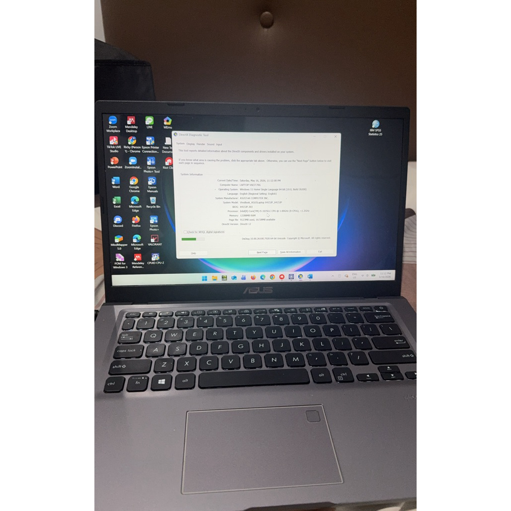 Asus Vivobook X415JP, Intel Core i5-1035G1 (10th Gen) Ram 8+4(Free up ram) = 12/512GB