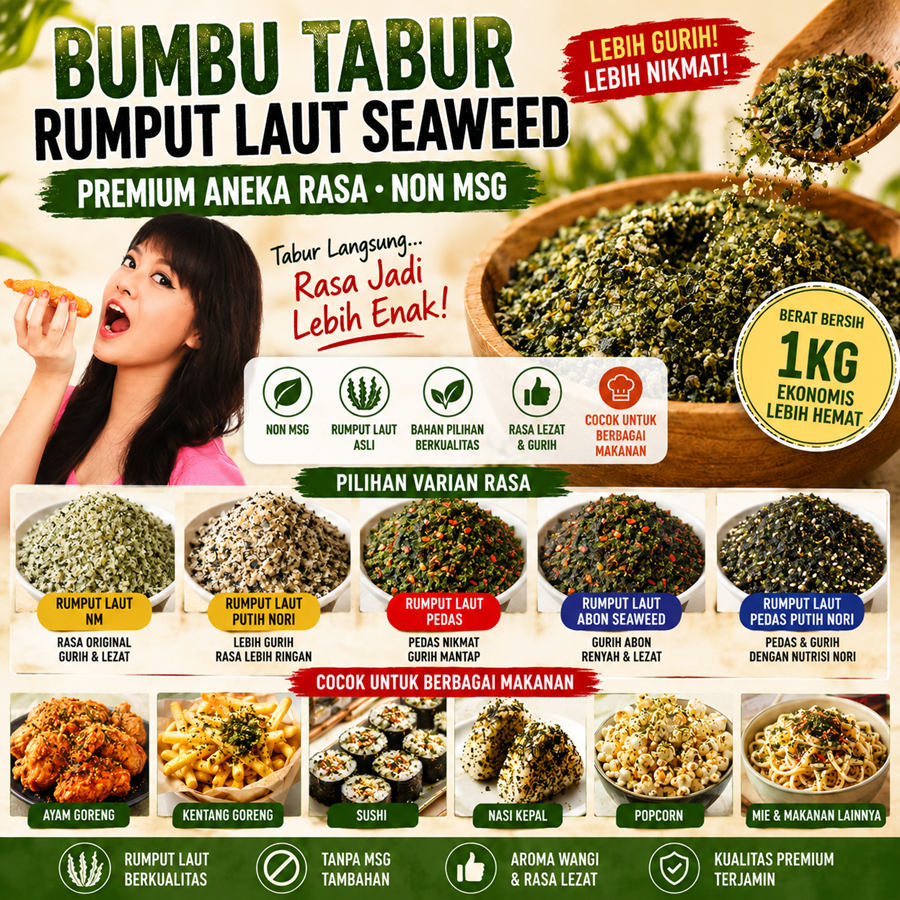 Bumbu Tabur Rumput Laut Seaweed Nori Non MSG 1Kg Seaweed Pedas Putih Nori Impor Murah Premium GAFI